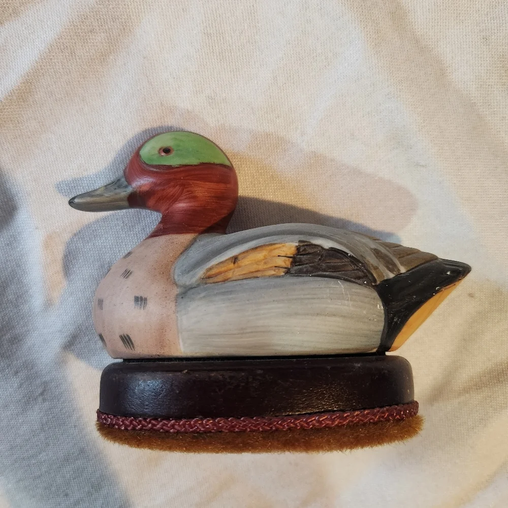 Hand Painted Duck Wooden Scrubber Brush Vintage Style